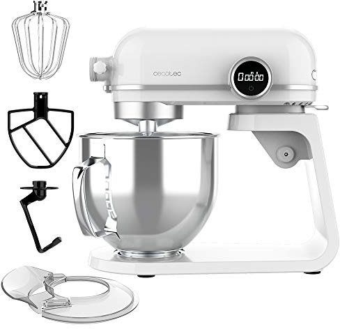 Cecotec Knet- und Rührmaschine Twist&Fusion 4500 Luxury White. 800 W, Gehäuse aus gegossenem Aluminium, DC-Motor, 8 Geschwindigkeiten, LED-Licht, 5,2-Liter-Schüssel aus Edelstahl