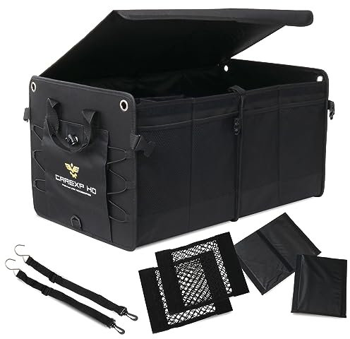 CARexp HD Kofferraum Organizer mit Deckel - Faltbare Kofferraumtasche als praktischer Auto Organizer inkl. Seitenfächer, Innenfächer & Tragegriffe