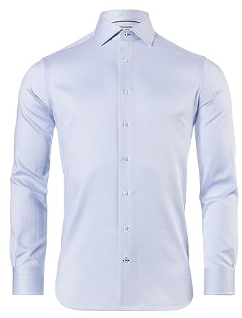 Vincenzo Boretti Camicia, Regular-Fit/Taglio Giusto, Motivo a Spina di Pesce - Non-Stiro Blu Ghiaccio 41-42