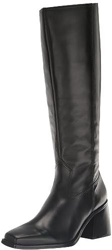 Vince Camuto Women's Sangeti Stacked Heel Knee High Boot Fashion, Black Leather, 7