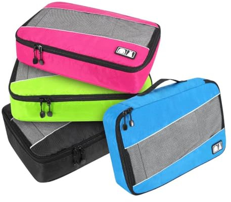 SWEDOU - Cubos de embalaje pequeños para viajes, 4 unidades, bolsa organizadora de maletas pequeñas para equipaje, ropa de malla, ahorra espacio, impermeable, práctica bolsa de viaje, 4 colores
