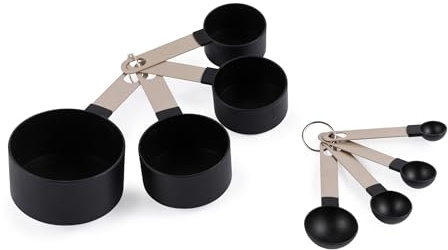 Salter BW12617EU7 Bakes Measuring Cups & Spoons Set – 8 Piece Stackable Set for Baking/Cooking, Stainless Steel Handles, Liquids/Dry Ingredients, Metric/Imperial Units, Engraved Measurement Markings