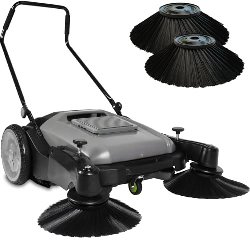 PurpleWillow Industrial Manual Push Sweeper - 41 Wide | 14.5 Gal - Non-Electric Sweeper for Warehouse & Streets, Gas Stations & Parking Lots