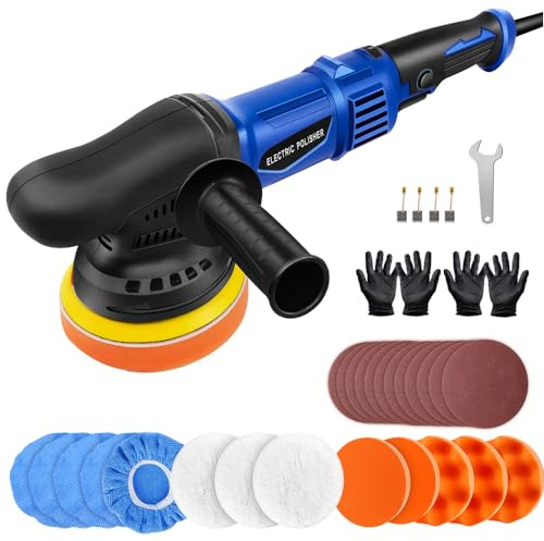 Mini máquina pulidora excéntrica para coche, 1200 W, con 6 velocidades variables, mango lateral, placa de pulido de 125 mm, esponja de pulido/disco de lana/papel de lija, para pulir coches, muebles