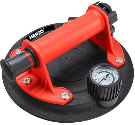 HERZO 8 Saugheber mit Manometer, Fliesenheber Glassauger mit 150KG Saugnäpfe für Materialtransport – geeignet für Fliesen, Glas, Laminat, Möbel und Mehr