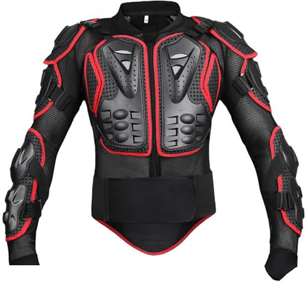 M&Catree Veste Armure Moto Blouson Motard Gilet Protection Équipement de Moto Cross Scooter VTT Enduro Homme Femme - Noir Rouge, L