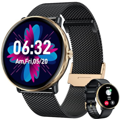 Montre Connectée Femme Smartwatch Sport: Repondre Appel 1.43'' HD Étanche Écran Tactile Bracelet Connectee avec Fréquence Cardiaque Moniteur de Sommeil Podomètre Fitness Tracker pour Android iOS Ronde