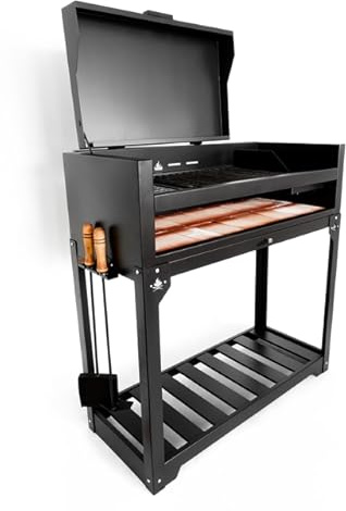 Parrilla Barbacoa de Carbon Grill Chulengo Premium Argentino Con Fogonero, Pala y Atizador y Funda incluidos Uso Exterior. Portatil. Color Negro. 115x75x50 cm