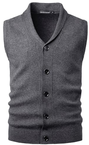 Harbrosrce Homme Gilets en Tricot Gentleman sans Manches Cardigan Unie Col Châle Pull Gilet des Boutons