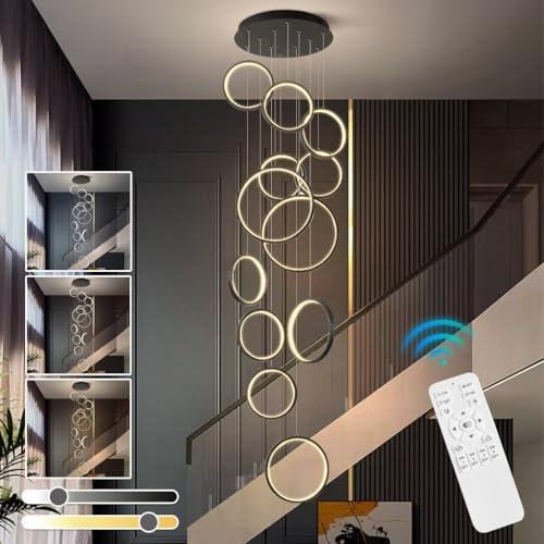 HYQJUNE Modern LED Hängelampe Dimmbar Ringe Pendelleuchte Wohnzimmerlamp Aluminium Treppe Hängeleuchte Xuanguan Schlafzimmer Esszimmer Küchenlampe Höhenverstellbar Lampen(12-Ring)