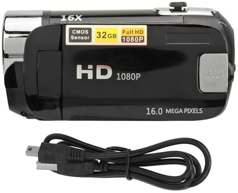 D90 1080P 16 MP digitalkamera 6,5 cm roterbar skärmvideokamera 16 x zoom HD-videoinspelare med fyllning (svart)