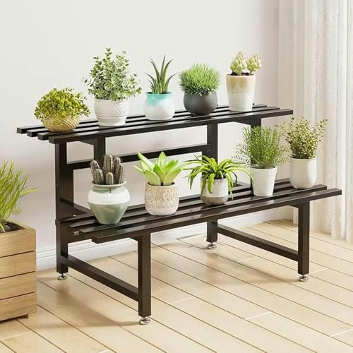 Support de plante en métal à 2 niveaux style escalier pour pots de fleurs, support d'angle noir pour les amateurs de plantes, 120 cm de hauteur
