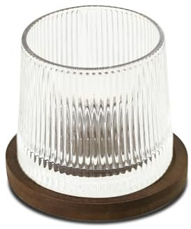 Vaso de whisky giratorio con base de nogal, rotación de cristal pulido a mano para bourbon/escocés, juego de centro de mesa y camarero de lujo (280 ml, sin plomo) (a rayas)