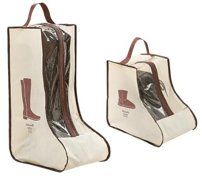 Stiefeltasche, 2 Stück, tragbar, für kurze Stiefel und hohe Stiefel, Vliesstoff, transparent, zum Wandern, Jagen, Angeln, beige, Casual