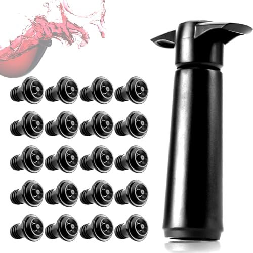 Pompa sottovuoto per vino con 20 tappi per bottiglie di vino, conservatore di vino per casa e viaggi, pompa a vuoto e tappo per bottiglie per birra, champagne, frizzanti, sigillanti riutilizzabili per