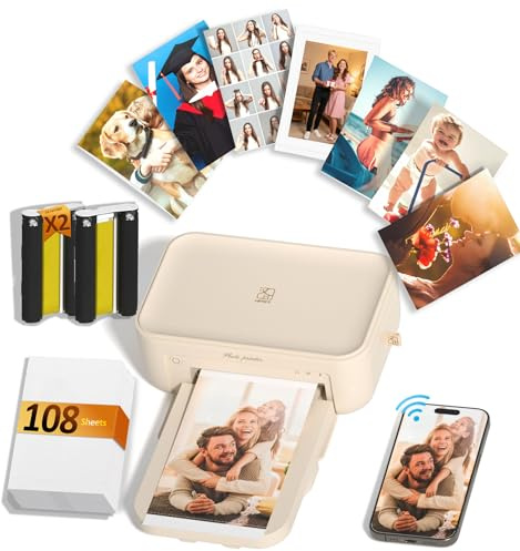 HPRT CP4100 4x6 Photo Printer with 108 Sheets & 2 Ribbons, Full-Color Thermal Dye Sublimation Wi-Fi Printing, Portable Instant Picture Printer for iPhone/Android, AR Video, Fun App, Home Use, Beige