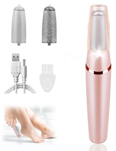 Hornhautentferner Elektrisch, Pediküre Set Fußpflege Elektrisch, mit Zwei Ersatz-Schleifköpfen, USB-Ladekabel und Fülllicht, Geeignet zur Hornhaut Entfernen und Täglichen Fußpflege(Rosa)