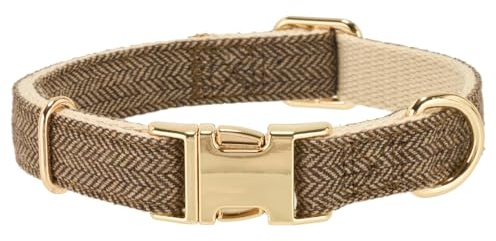 Petiry Tweed Dog Collar with Quick Release Buckle Elegant Durable Cotton Collars For Medium Dogs Neck 31-49cm,Coffee