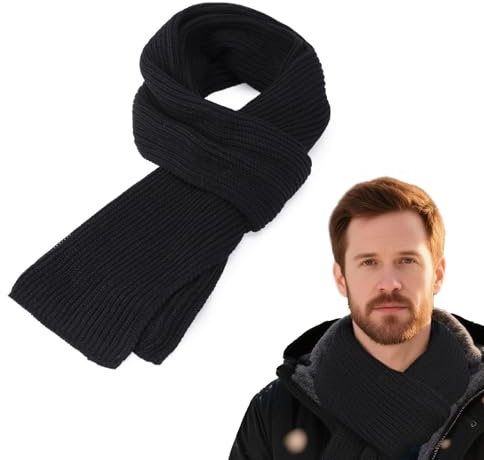 technodry Winter Scarf - Large Soft Thick Knitted Scarves for Comfort & Warmth, Scarf for Men Women, Chunky Thermal Neck Warmer, Stylish Accessory for Outdoor, Office & Casual Wear, Black