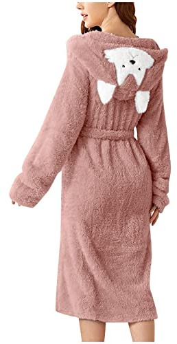 Celanisai Peignoir Femmes Moelleux Avec Capuche Mignon Confortable Fox Peignoir du Matin Avec Capuche Cute Moelleuse Peignoir de Sauna Coupe Ample Vêtements de Détente Thermo Chaud Vêtements de Nuit