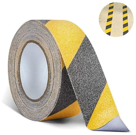 20 m x 5 cm dragtejp, halkfri tejp, halkfri trapptejp, självhäftande sliptejp, för trappor, gångvägar och glidglyta ytor (svart och gul)