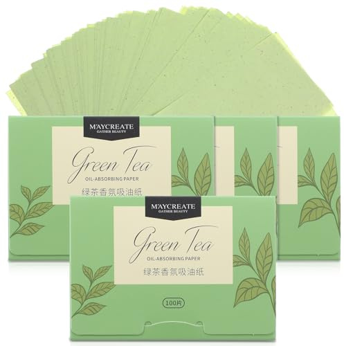 DOPENSPI 400 Counts Oil Blotting Sheets for Face, Green Tea Blotting Papers Makeup Blottings Paper OilAbsorbing Sheet Green Tea Oil Control Film for Women Men 9.1x6cm