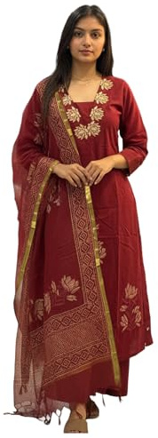 GoSriKi Women's Viscose Rayon Straight Printed Kurta with Pants and Dupatta | Ethnic Kurta Set for Women | Daily, Office and Traditional Party