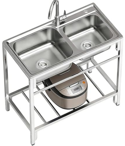 Lavandino for Lavanderia, Lavandino Freestanding in Acciaio Inossidabile con Rubinetto e Kit di Drenaggio, Design Salvaspazio for Casa, Garage, Uso Commerciale