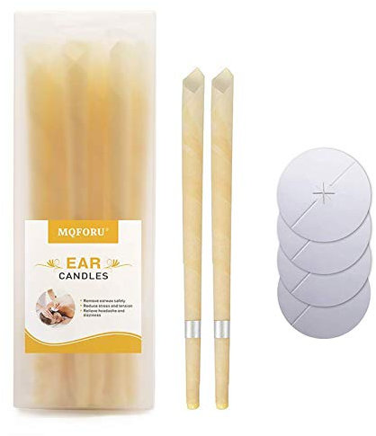MQFORU Ohrkerzen, Kerzen aus natürlichem Bienenwachs, Ohrenschmalzentferner, 10 Stück, natürliche Ohrkerzen, Bienenwachskerzen, Kegel mit 5 Schutzscheiben