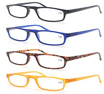 MODFANS Reading Glasses +2.5-4 Pairs Fashion Readers Narrow Frame Spring Hinge for Men Women