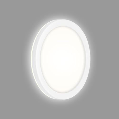 Briloner Leuchten - Luce per esterni a LED, lampada da parete da esterno con retroilluminazione, 8 watt, 1.200 lumen, 4.000 kelvin, bianca, rotonda, Ø 21cm