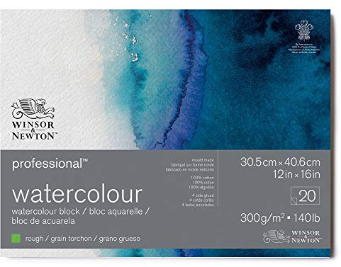 Winsor & Newton Watercolour Paper, 100% Cotton, Bright Natural White, 30,5 x 40,6cm-20 Blatt im Block, 300g/m²