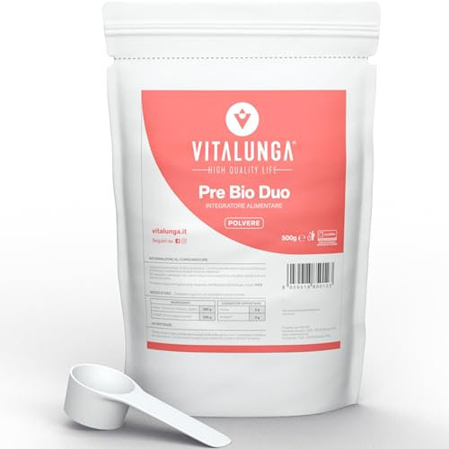 Inulina In Polvere (Fibra Prebiotica di Inulina da Cicoria + Fos) 500g Vegan Senza Glutine Migliora la Vitalità e Funzionalità Intestinale Vitalunga