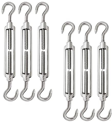 Truem Lot de 6 M6 Tendeur Cable Acier Inoxydable, Inox 304 Réglable Crochet de Ridoir, Heavy Duty Tension Hook & Hook pour Corde Cable Fil à Linge, Grillagefor Sun Shade Installation