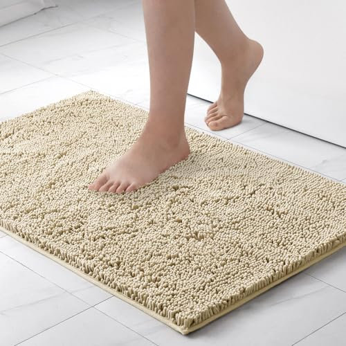 MIULEE Badematte 70x120 cm Beige – Super Saugfähiger Badteppich Weich & rutschfest, Waschbarer Badezimmerteppich aus Chenille Mikrofaser für Dusche & WC – Pflegeleichter Badvorleger für Zuhause