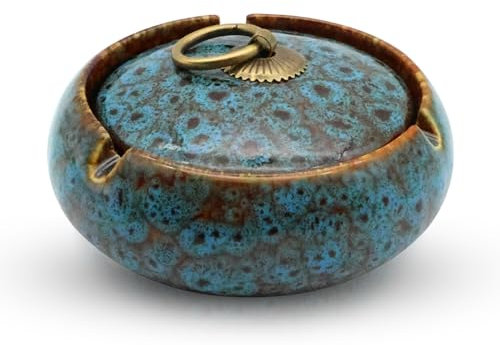 SPERMUOY Aschenbecher aus Keramik mit Deckel,Keramik und Winddichte Aschenbecher für Raucher, Handgemachte Kreativer Sturmaschenbecher als Dekoration für Zuhause und Büro