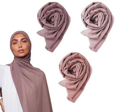 VOILE CHIC Hijab - Bufanda antideslizante de gasa para mujer, Rosa gris topo, rosa polvoriento, gris tierra, 3 Paquete De