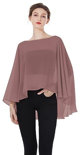 BEAUTELICATE Stola Coprispalle Elegante Chiffon Donna Scialle Mantellina Poncho Chiffon Estiva per Cerimonia Sposa Damigella Matrimonio Festa (Desert Rose)