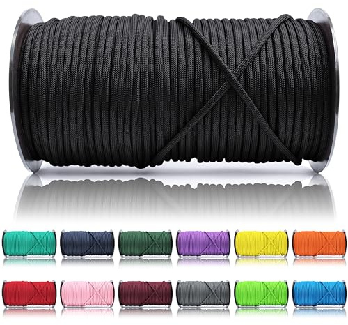 Ganzoo Paracord 550 corda 4 mm 100 m in nylon e poliestere, Tipo 3 con 7 fili interni, guaina 32 fili, Schwarz nero, per bracciali survival, collari cani, fissaggio tenda e uso quotidiano