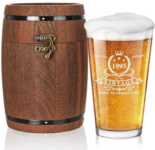 LIGHTEN LIFE 30th Birthday Gifts for Men 450ml,1995 Beer Glass in Barrel Box,1995 Beer Glass for 30 Years Old Dad,Husband Gift Ideas