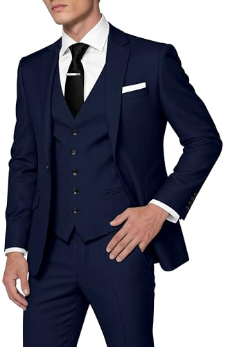HUUTOE Men's 3 Piece Suits Slim Fit Prom Wedding Suits for Men Suit Summer Blazer Jacket Vest Pants Tuxedo Set, Navy Blue, M