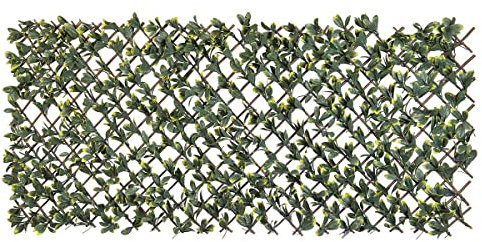 NATURE Treillis Extensible en Osier avec Feuillage PE Troène de Californie 180 x 90 cm