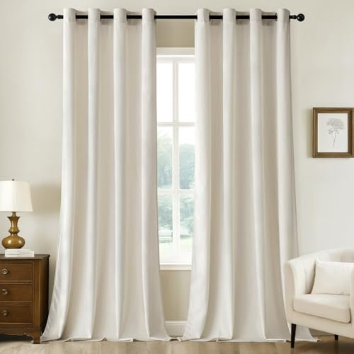Woaboy Rideaux Occultant Thermique Salon Rideaux et Draperies Chambre Double Velours Panneaux de Rideau Intérieurs Isolant Anti Chaleur/Froid à Oeillets Extensible Lot de 2, 140x245cm Blanc