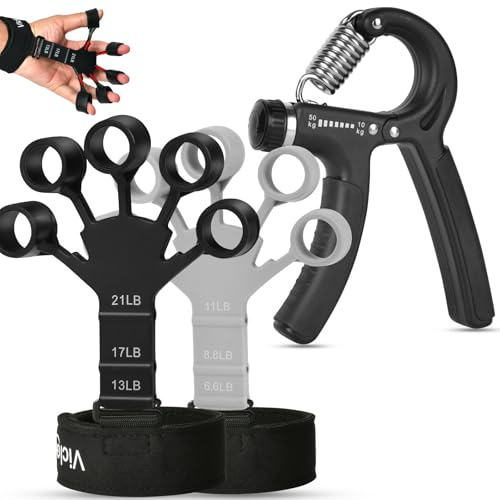 Vicloon Hand Grip Strengthener Forearm Workout Kit, 10-50kg Adjustable Resistance, 6.6-21Lbs Finger Strengthener, Black Silicone & Stainless Steel, Perfect for Musicians, Athletes & Injury Recovery