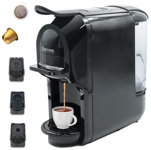BEHOME Machine à Café à Capsules et à dosettes pour Nespresso, Dolce Gusto | 3 adaptateurs pour Cafè Expresso Italien prêt en quelques secondes, Noir