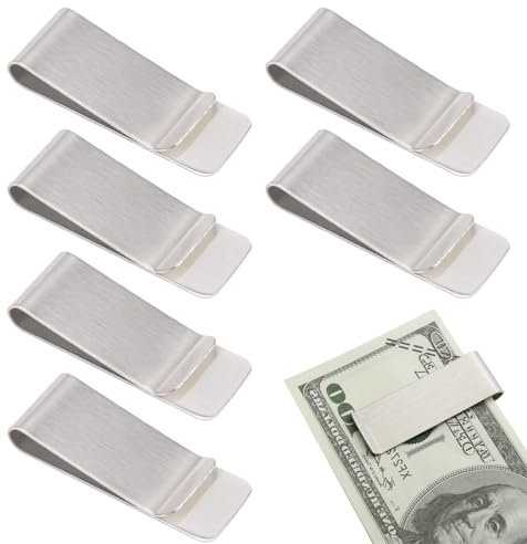 6 pièces en acier inoxydable argenté, pince à billets pour carte de crédit, cadeau de vacances, cadeau d'anniversaire, unisexe, taille unique