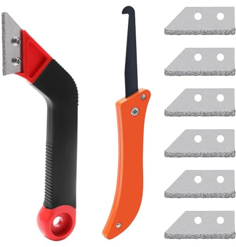 FENQURO 9Pcs Rascador Juntas Azulejos,Removedor de Lechada con 7Pcs Cuchilla de Repuesto,Rascador de Juntas para Eliminar Mortero para Juntas para Limpieza de Azulejos de Piso de Pared de Baño Cocina