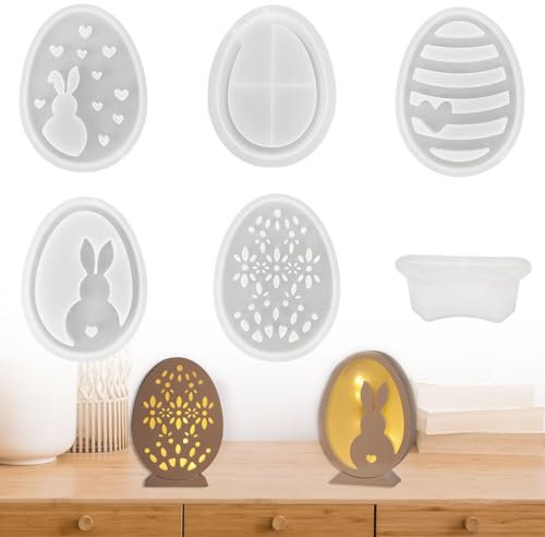 Ajuanbazha 6 Pezzi Stampi in Silicone Pasqua Coniglietto 3D, Candele Profumate, Saponi, Decorazioni in Gesso e Resina, Perfetti per Decorazioni Pasquali, Stampo per Candele Pasqua