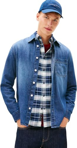 Tommy Jeans Tjm Regular Fit Shirt Ext Dm0dm22303 Camicia L/S, Denim (Denim Scuro), L Uomo, Denim (Denim Scuro), L