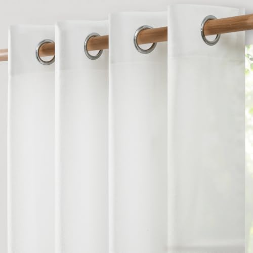 Softalker - Tende in Lino, Voilage Bianco, Semi-Trasparente, 270 x 140 cm, 2 Pezzi, con Occhielli, per Asta, Decorazioni Moderne per Finestra, Ideali per Soggiorno, Camera, Cucina, Cameretta dei